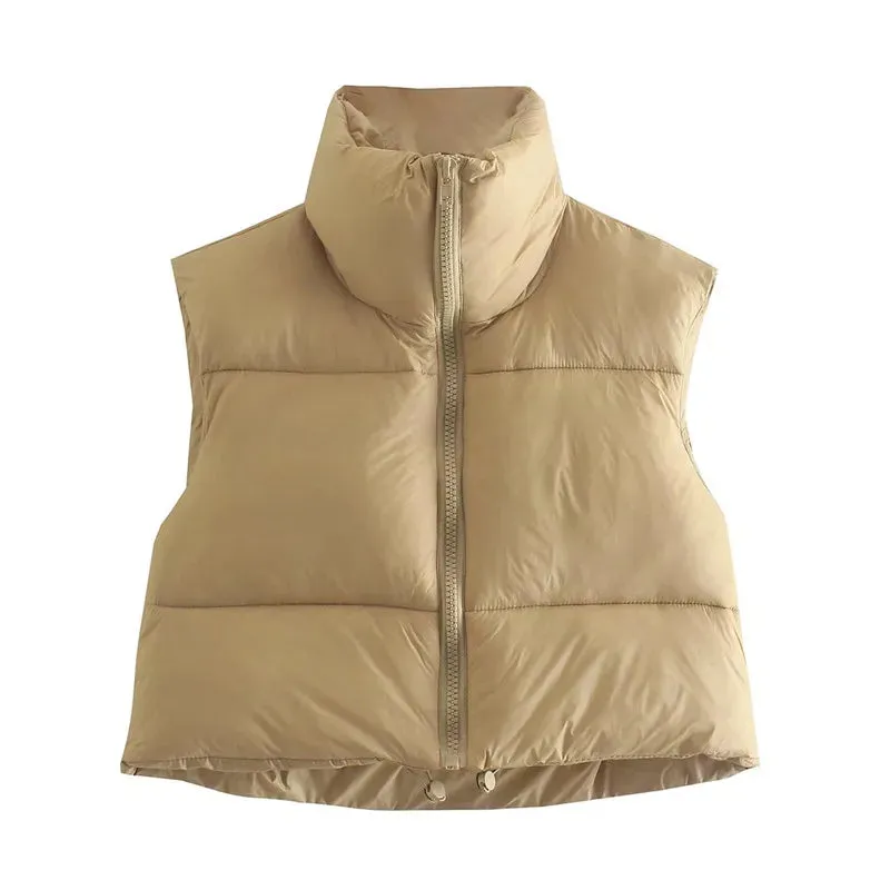 Autumn-Winter Fashion Ladies Vintage Puffer Vest Female Sleeveless Outerwear Coat