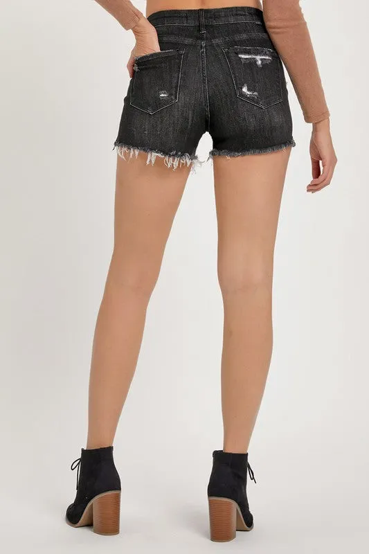 Black Mid Rise Patched Denim Shorts - Risen | FINAL SALE