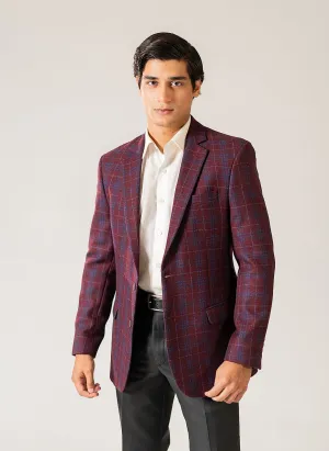 Broad Checks Maroon, Worsted Tweed, Wool Rich, Classic Blazer