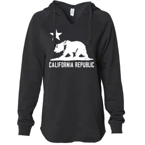 California Flag Oversize White Silhouette Women's Soft Hooded Pullover