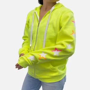 Dotty NEON Yellow Zip Up Hoodie - White Shadow Stars