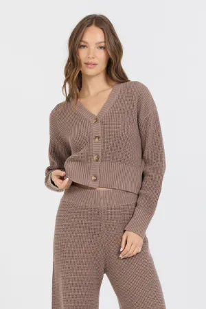 Heather Brown Waffle Knit Cardigan