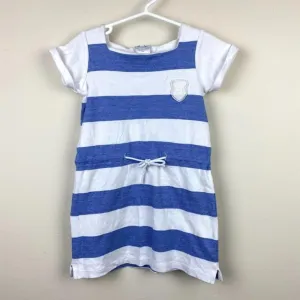 Jacadi Paris Girls Blue & White Striped Dress 4T