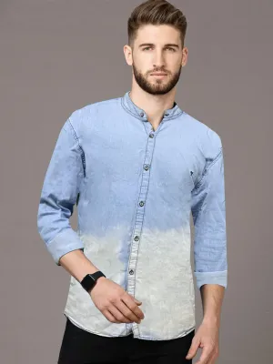 Men BLUE SHADE MANDARIN COLLAR Denim shirt