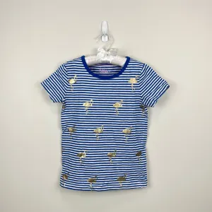 Mini Boden Short Sleeve Blue Striped Flamingo Tee Shirt 9-10