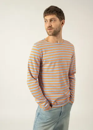 Minquiers unisex striped sailor shirt - regular fit, in light cotton (DENIM/ORANGE FLUO)