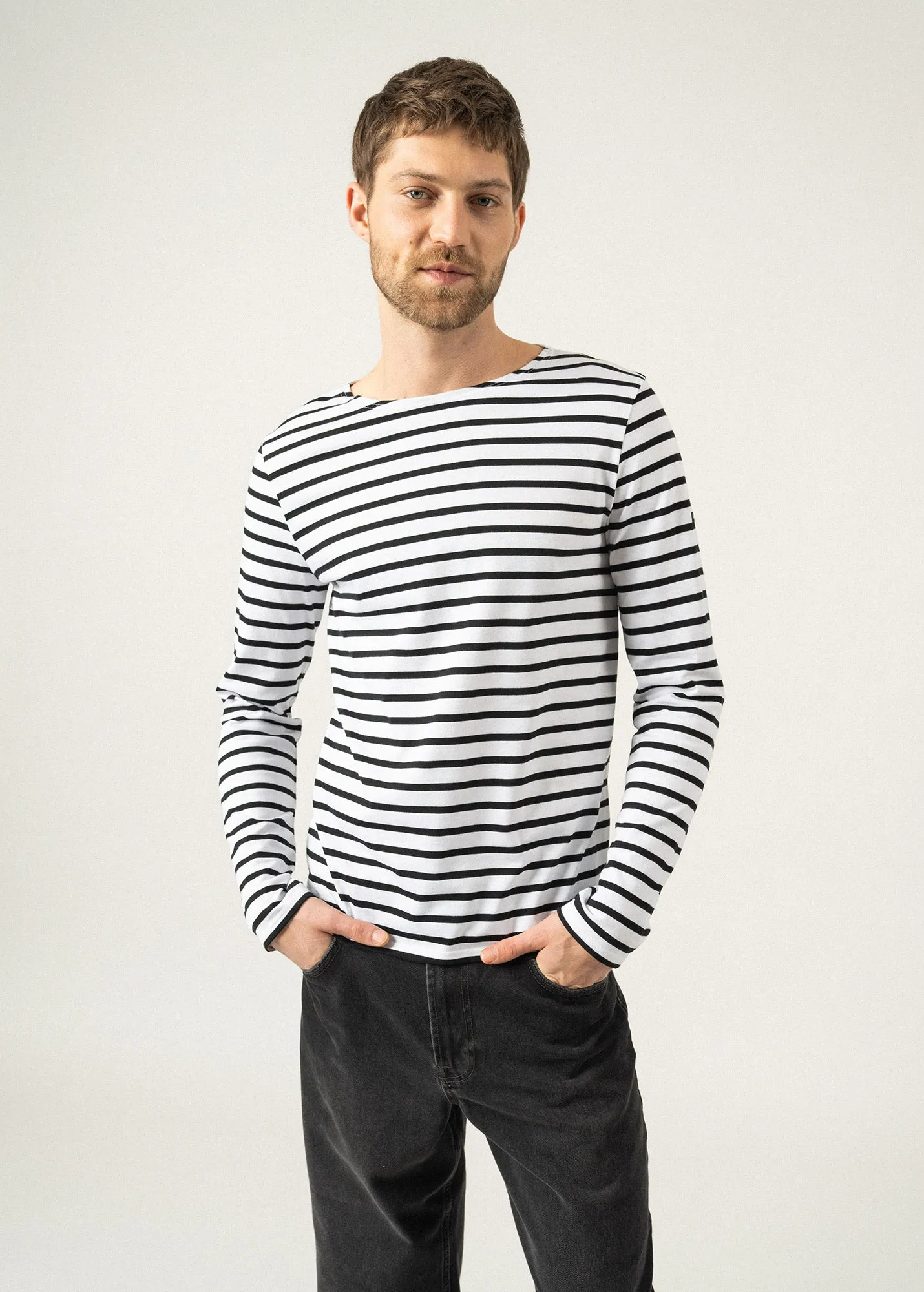 Minquiers unisex striped sailor shirt - regular fit, in light cotton (NEIGE/NOIR)