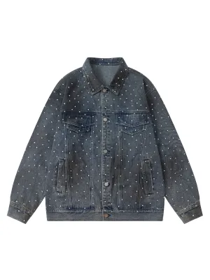 Thesupermade Hip-hop Beaded Washed Denim Jacket