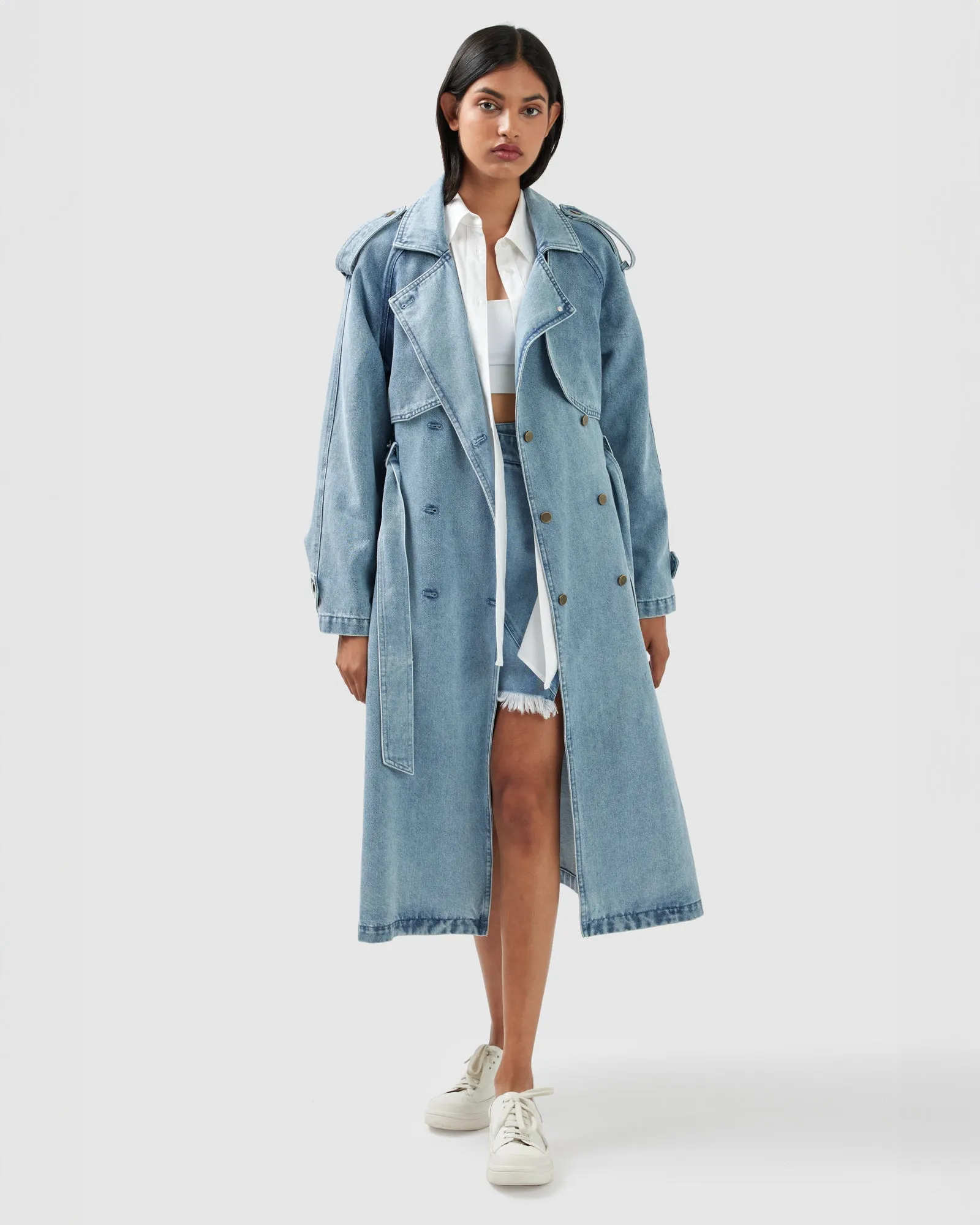 Wild Skies Denim Trench - Stonewash