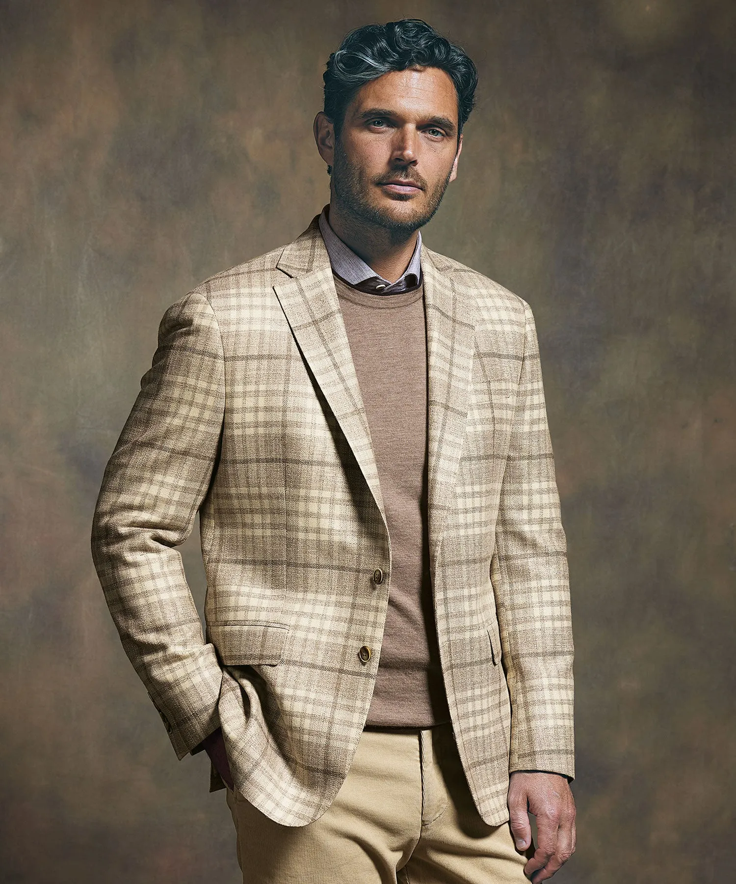 Wool-Silk-Cashmere Plaid Sport Coat